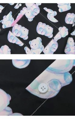 Apparel Kawaii Purple Bear Print Short-Sleeve Shirt