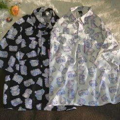 Apparel Kawaii Purple Bear Print Short-Sleeve Shirt