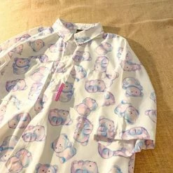 Apparel Kawaii Purple Bear Print Short-Sleeve Shirt