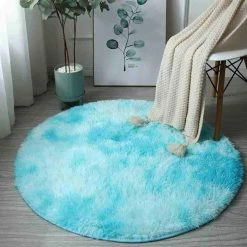 Home Decor Kawaii Soft Faux Fur Round Rainbow Rug