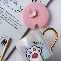 Home Decor Kawaii Scandinavian Pearl Glazed Ceramic Cat Mug