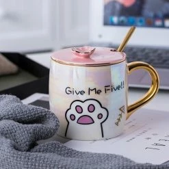 Home Decor Kawaii Scandinavian Pearl Glazed Ceramic Cat Mug