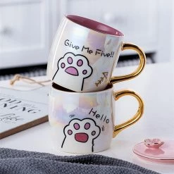 Home Decor Kawaii Scandinavian Pearl Glazed Ceramic Cat Mug