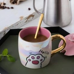 Home Decor Kawaii Scandinavian Pearl Glazed Ceramic Cat Mug