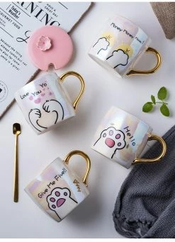 Home Decor Kawaii Scandinavian Pearl Glazed Ceramic Cat Mug