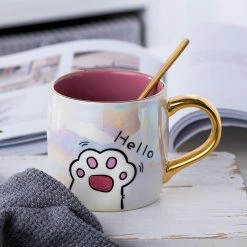 Home Decor Kawaii Scandinavian Pearl Glazed Ceramic Cat Mug