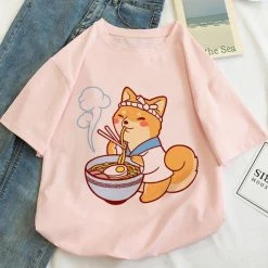 Apparel Kawaii Shiba Inu Enjoying Ramen Women's Tee Tops