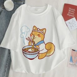 Apparel Kawaii Shiba Inu Enjoying Ramen Women's Tee Tops