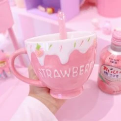 Home Decor Kawaii Strawberry Milk Mug With Spoon Home & Pets