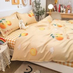 Home Decor Home & Pets Kawaiies Checkered Oranges Bedding Set