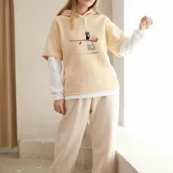 Apparel Kiki's Delivery Service Black Cat Half-Sleeve Hoodie