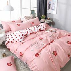 Home Decor Home & Pets Korean Cute Bunny Loves Strawberries Bedding Set