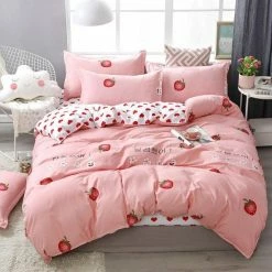 Home Decor Home & Pets Korean Cute Bunny Loves Strawberries Bedding Set