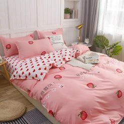 Home Decor Home & Pets Korean Sweet Strawberry Print Supreme Polyester Bedding Set