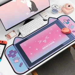Accessories Large Pink Kawaii Gaming Cat Print Mouse Pad
