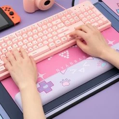 Accessories Large Pink Kawaii Gaming Cat Print Mouse Pad
