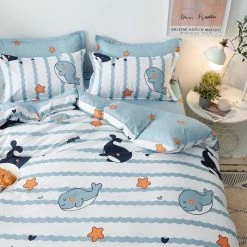 Home Decor Light & Dark Whale Print Bedding Set