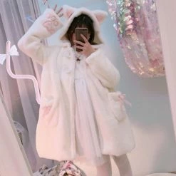 Apparel Lolita Fleece-lined Kitten Thickened Winter Women Jacket
