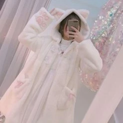 Apparel Lolita Fleece-lined Kitten Thickened Winter Women Jacket