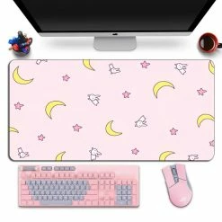 Accessories Long Pastel Pink & Simple Pattern Print Gamer Mousepad