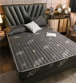 Home Decor Home & Pets Luxury Black Space Theme Quilted Fitted Bedsheet