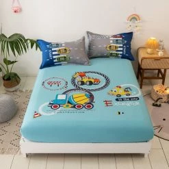Home Decor Home & Pets Mega Trucks At Work Theme Cotton Fitted Sheet