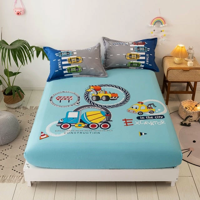 Home Decor Home & Pets Mega Trucks At Work Theme Cotton Fitted Sheet 3 Home Decor Home & Pets Mega Trucks At Work Theme Cotton Fitted Sheet
