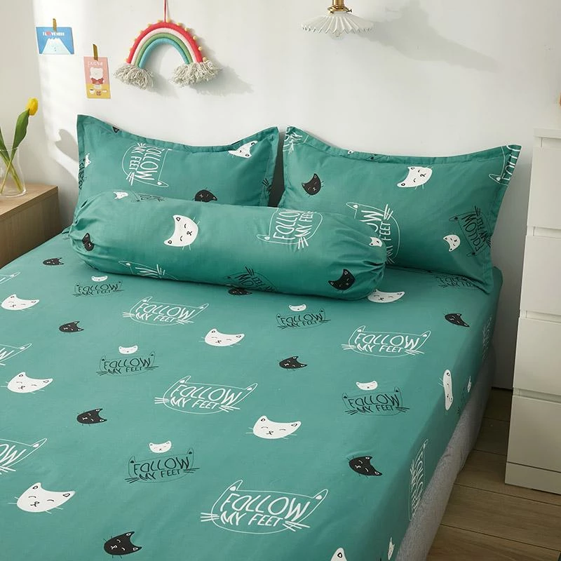 Home Decor Mint Cat Pattern Fitted Bedsheet 3 Home Decor Mint Cat Pattern Fitted Bedsheet