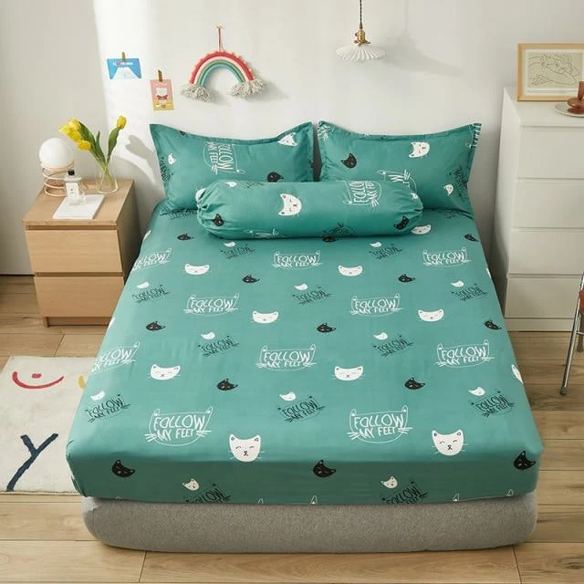 Home Decor Mint Cat Pattern Fitted Bedsheet 5 Home Decor Mint Cat Pattern Fitted Bedsheet