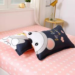 Home Decor Navy Blue & Pink Puppy Print Bedding Set
