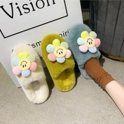 Apparel Paradise Flower Smile Plush Slippers