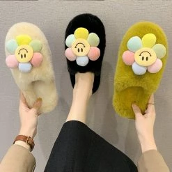 Apparel Paradise Flower Smile Plush Slippers