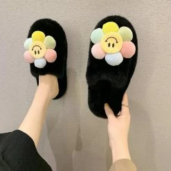 Apparel Paradise Flower Smile Plush Slippers