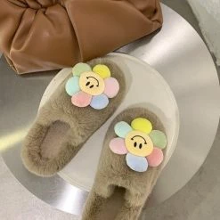 Apparel Paradise Flower Smile Plush Slippers