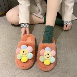 Apparel Paradise Flower Smile Plush Slippers