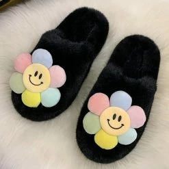 Apparel Paradise Flower Smile Plush Slippers