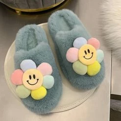 Apparel Paradise Flower Smile Plush Slippers
