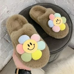 Apparel Paradise Flower Smile Plush Slippers