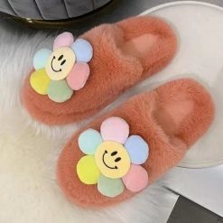 Apparel Paradise Flower Smile Plush Slippers
