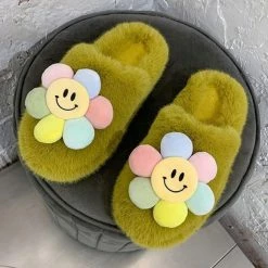 Apparel Paradise Flower Smile Plush Slippers