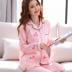 Apparel Pastel Blue & Pink Cherry Pajamas Set