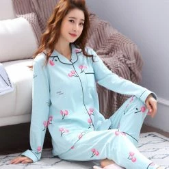 Apparel Pastel Blue & Pink Cherry Pajamas Set