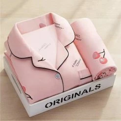 Apparel Pastel Blue & Pink Cherry Pajamas Set