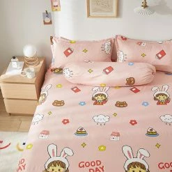 Home Decor Pastel Pink Kawaii Illustration Fitted Bedsheet Home & Pets