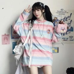Apparel Pastel Rainbow Striped Long Sleeve Top
