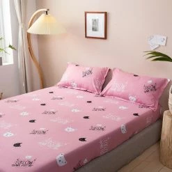 Home Decor Home & Pets Pink Cat Pattern Fitted Bedsheet