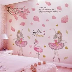 Home Decor Pink Forest With The Spiritual Deer Or Beautiful Ballerina Wall Decal