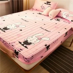 Home Decor Pink Happy Bunny Quilted Fitted Bedsheet Home & Pets