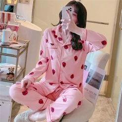 Apparel Pink Kawaii Strawberry & Lemon Pajama Set