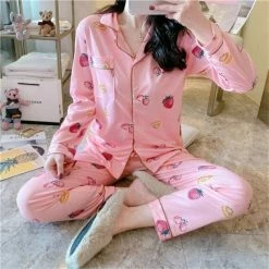 Apparel Pink Kawaii Strawberry & Lemon Pajama Set